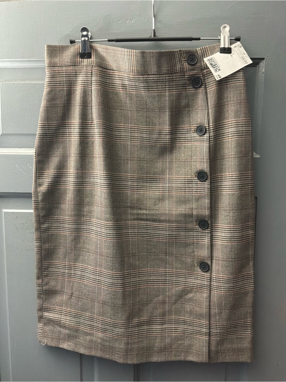 H&M Plaid Pencil Skirt in Taupe and Beige